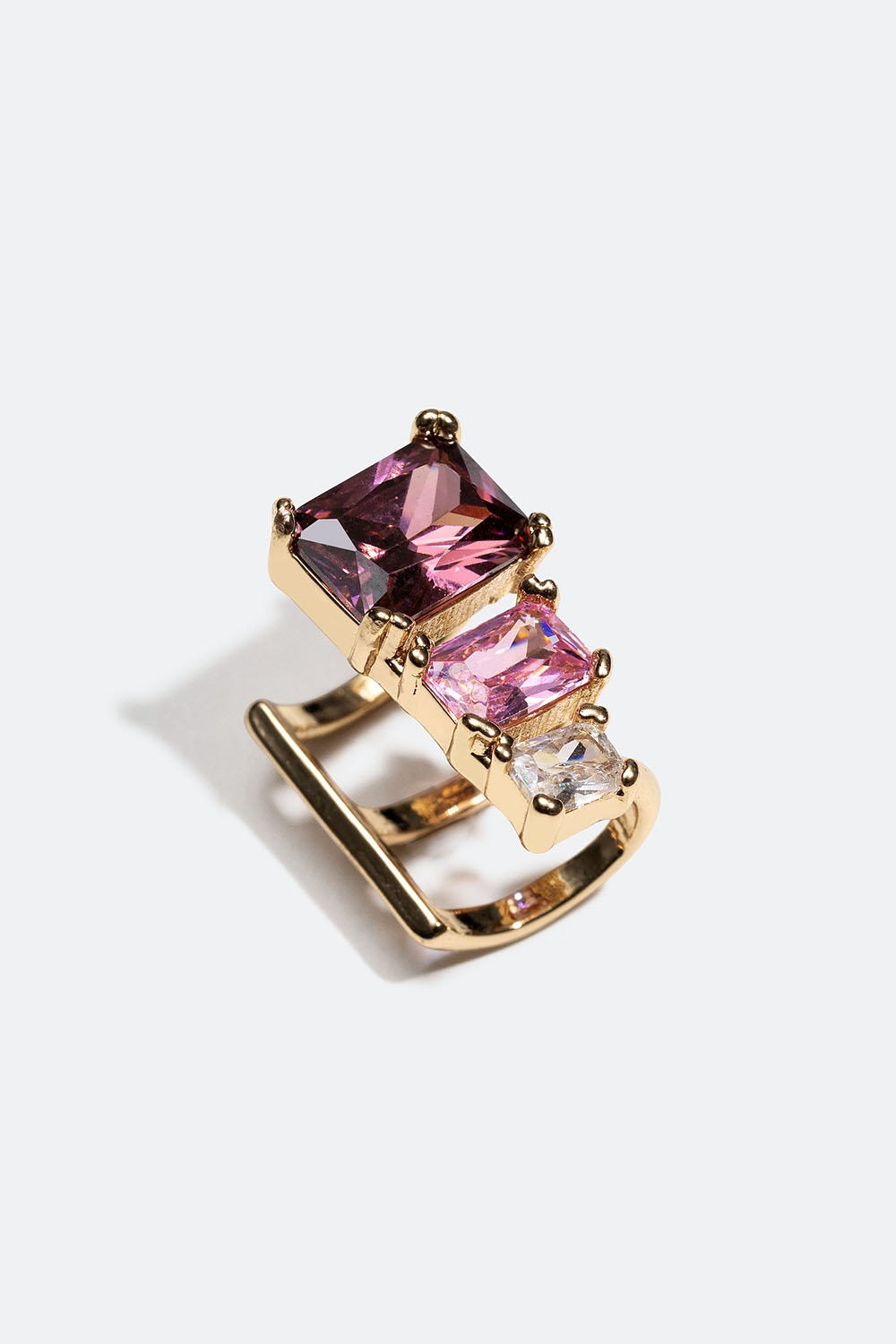Gullfarget earcuff med rektangulære, rosa Cubic Zirconia i gruppen Smykker / Øredobber / Earcuffs hos Glitter (253005745402)